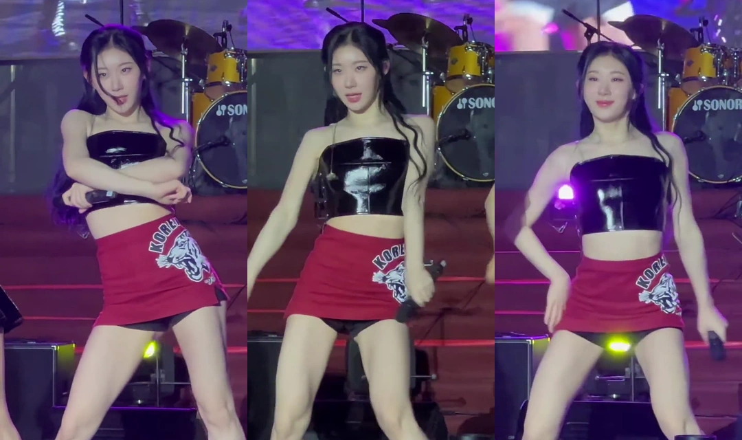 있지 채령 무대 위 다 보이는 다리 사이 검은색