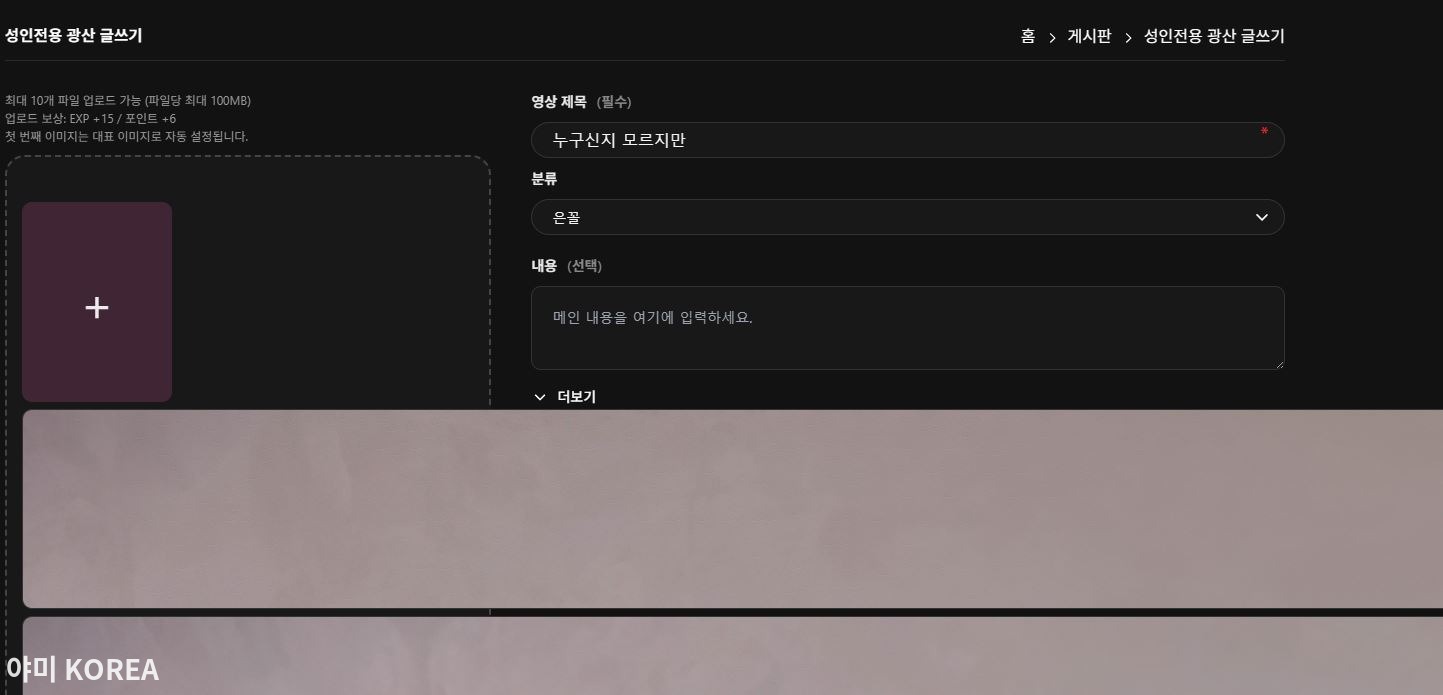 형들 겅인전용광산... 글올리는데 나만 이렇게 나옴?